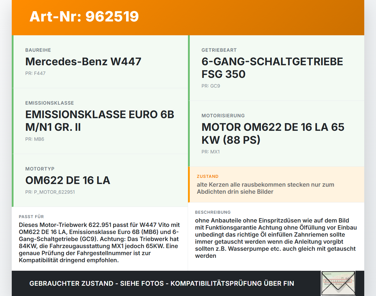Mercedes W447 W640 Vito 14-19 CDI 1,6 84KW 622.951 Motor Triebwerk 622.951 Mercedes W447 W640 Vito 14-19 09.11.2016... Vorschau 3