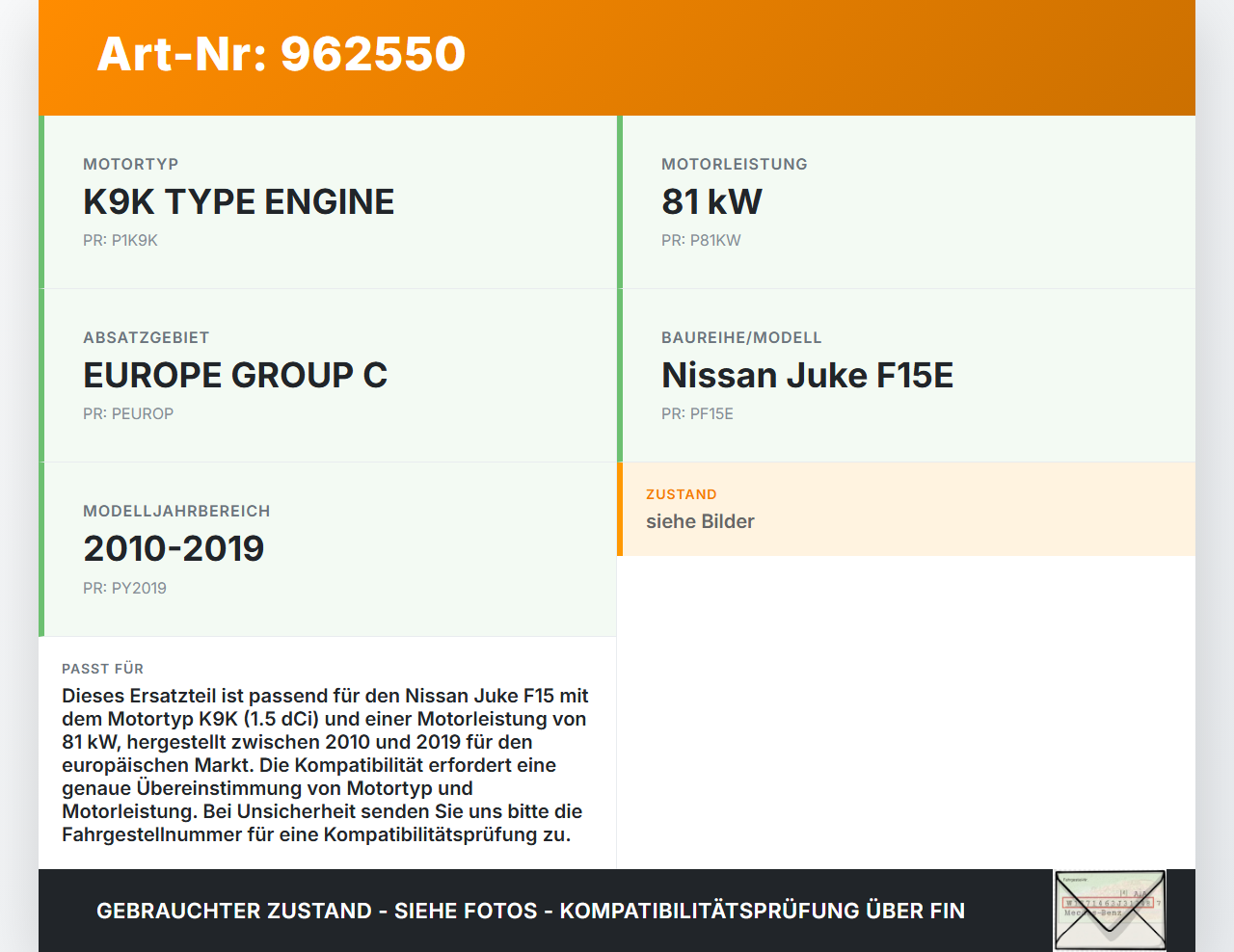 Nissan Juke F15 10-19 dCi 1,5 81KW Glühanlage Glühkerzen Vorwärmer Nissan Juke F15 10-19 10.06.2015 1106500Q0E gebraucht Vorschau 3