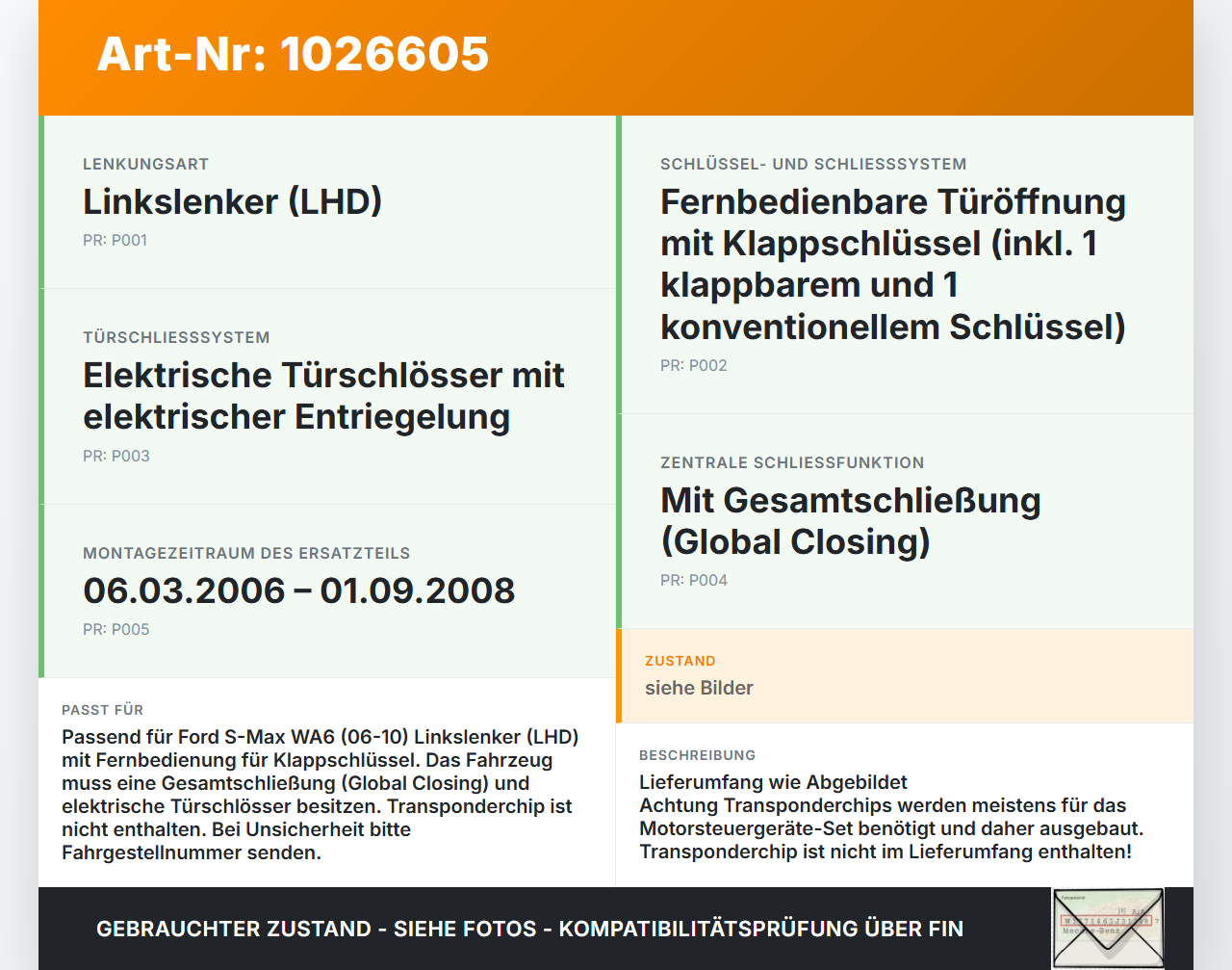 Ford S-Max WA6 06-10 Schliesszylinder Zündschloss Schlüssel Schliessanlage Ford S-Max WA6 06-10 27.09.2006... Vorschau 3