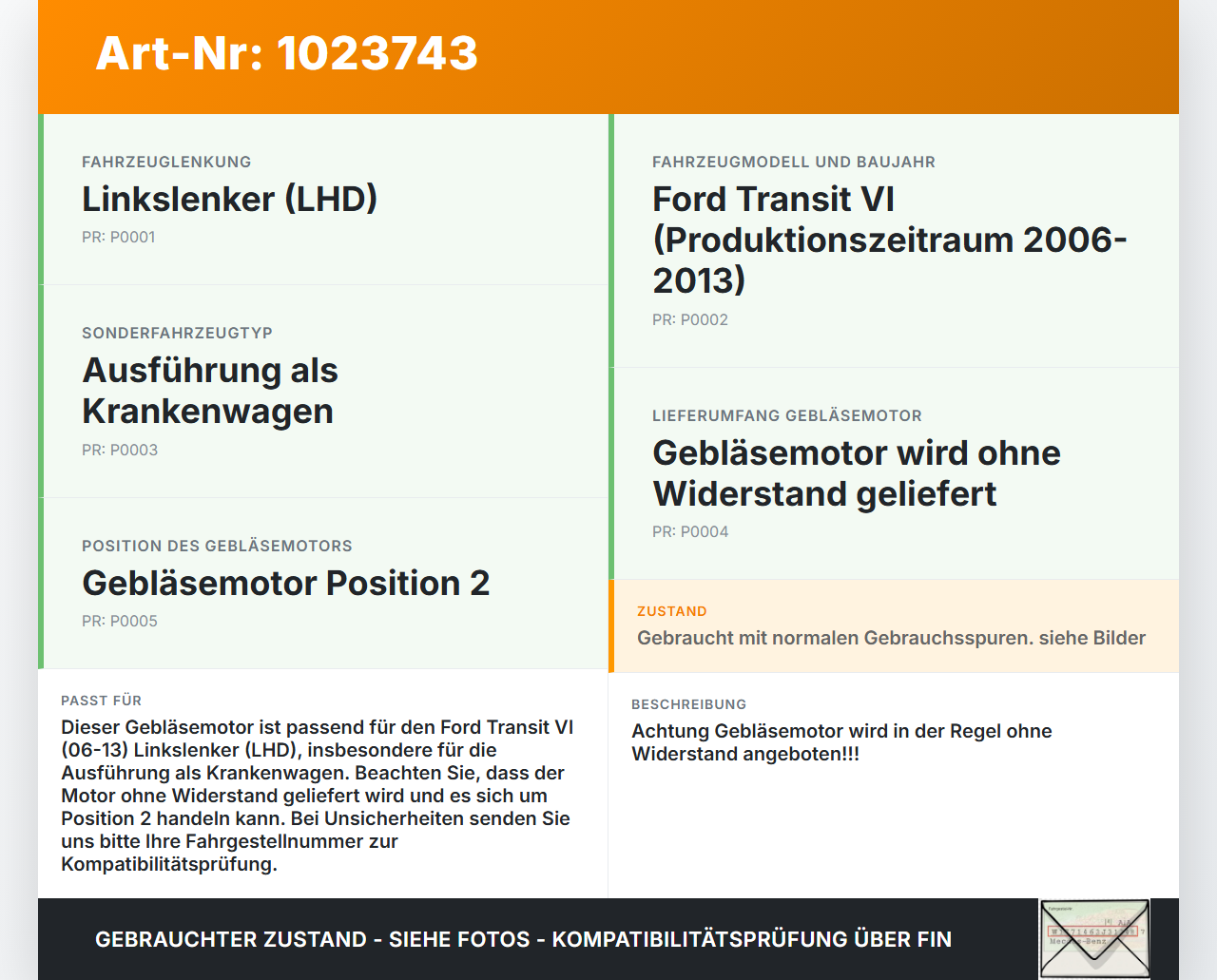 Ford Transit VI 06-13 Gebläsemotor Lüftermotor Heizungsgebläse Pos.2 Ford Transit VI 06-13 26.11.2010 YA-261E-2... Vorschau 3