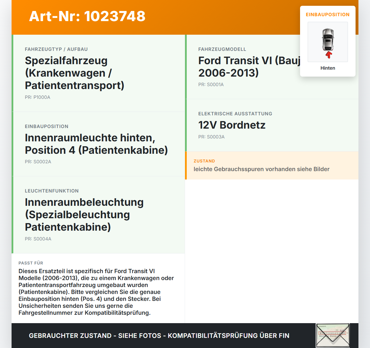 Ford Transit VI 06-13 Innenleuchte Innenraumleuchte Hinten für Patientenkabine Pos.4 Ford Transit VI 06-13... Vorschau 3