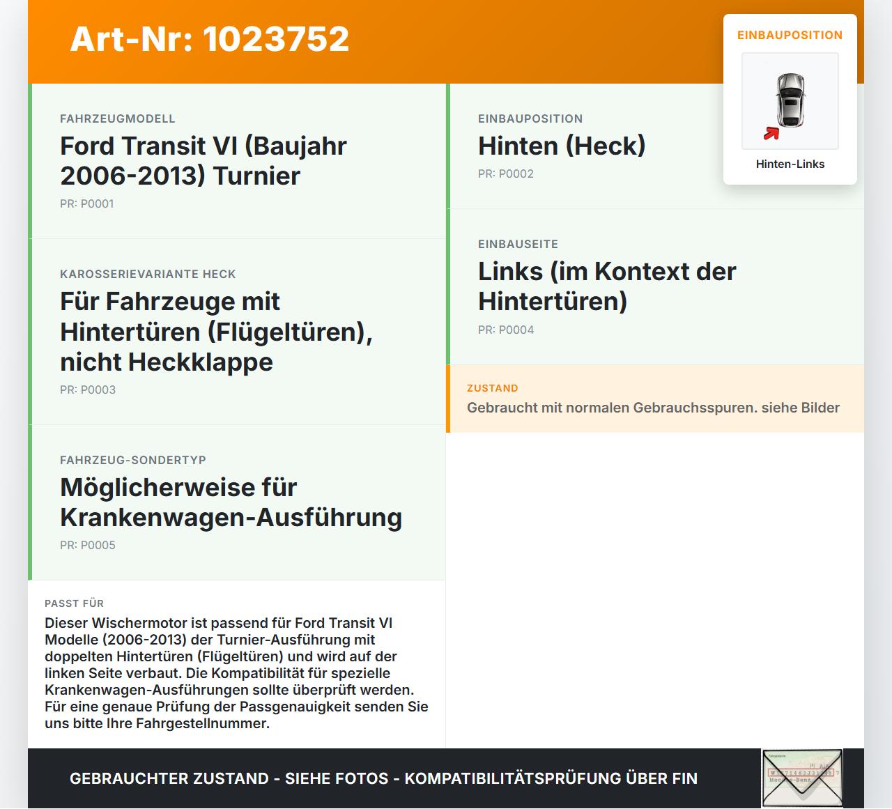Ford Transit VI 06-13 Turnier Wischermotor Hinten Heckwischermotor Links Ford Transit VI 06-13 26.11.2010... Vorschau 3