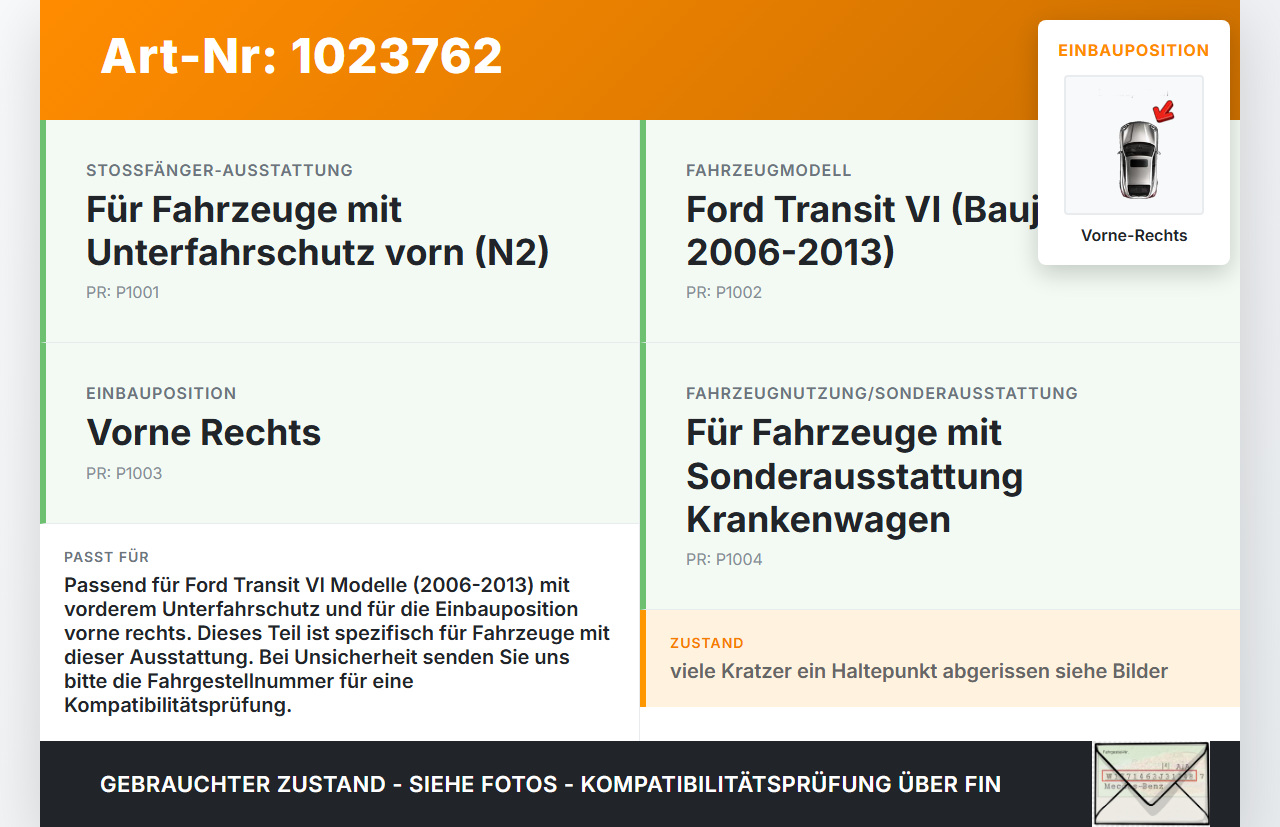 Ford Transit VI 06-13 Schutzecke für Stoßstange Stoßfänger Blende Vorne Rechts Ford Transit VI 06-13 26.11.2010... Vorschau 3