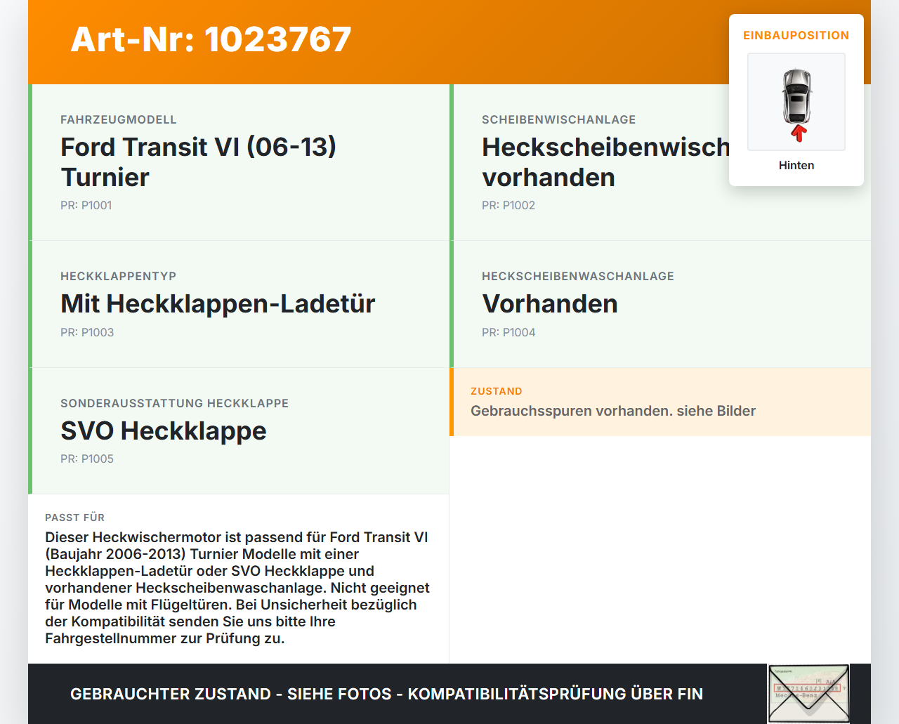 Ford Transit VI 06-13 Turnier Wischermotor Hinten Heckwischermotor Ford Transit VI 06-13 26.11.2010 404500A... Vorschau 3