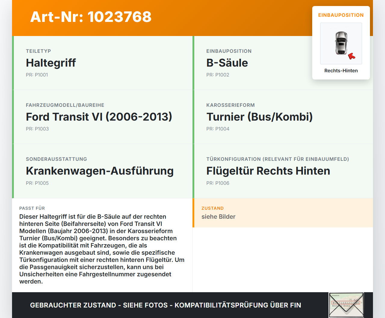Ford Transit VI 06-13 Turnier Türgriff Griff für Flügetür Rechts Hinten AA Ford Transit VI 06-13 26.11.2010 CGCGA... Vorschau 3