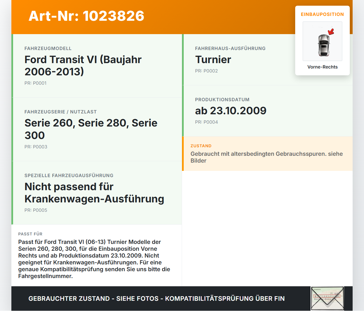 Ford Transit VI 06-13 Turnier Federbein Stossdämpfer Vorne Rechts Ford Transit VI 06-13 26.11.2010 313500 gebraucht Vorschau 3