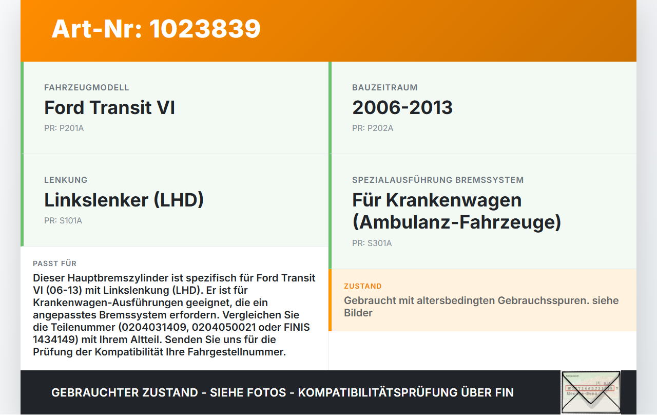 Ford Transit VI 06-13 Hauptbremszylinder Bremszylinder Ford Transit VI 06-13 26.11.2010 0204031409 0204050021 gebraucht Vorschau 3