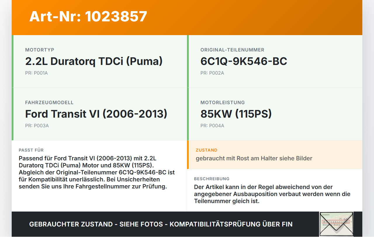 Ford Transit VI 06-13 TDCi 2,2 85KW Injektor Einspritzdüse Zyl.1 Ford Transit VI 06-13 26.11.2010 6C1Q-9K546-BC... Vorschau 3