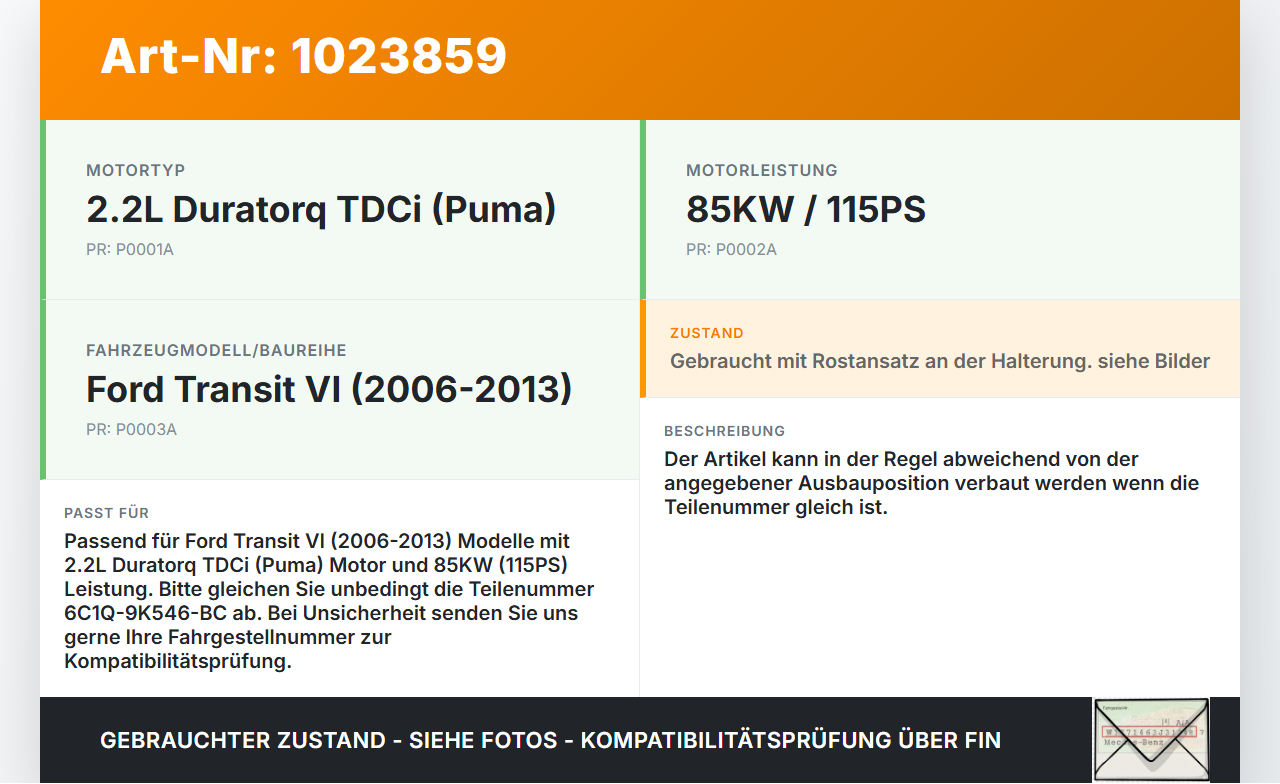 Ford Transit VI 06-13 TDCi 2,2 85KW Injektor Einspritzdüse Zyl.3 Ford Transit VI 06-13 26.11.2010 6C1Q-9K546-BC... Vorschau 3