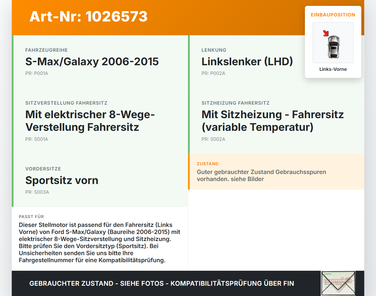 Ford S-Max WA6 06-10 Stellmotor für Elektr. Sitzverstellung Links Vorne Ford S-Max WA6 06-10 27.09.2006 060422C... Vorschau 3