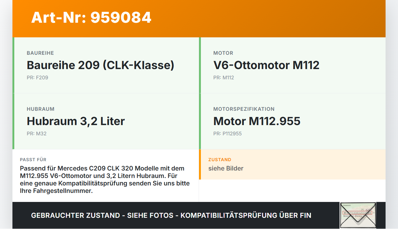 Mercedes C209 CLK 320 05-09 3,2 160KW 112.955 Kurbelwelle Mercedes C209 CLK 320 05-09 05.03.2003 A1120302601... Vorschau 3