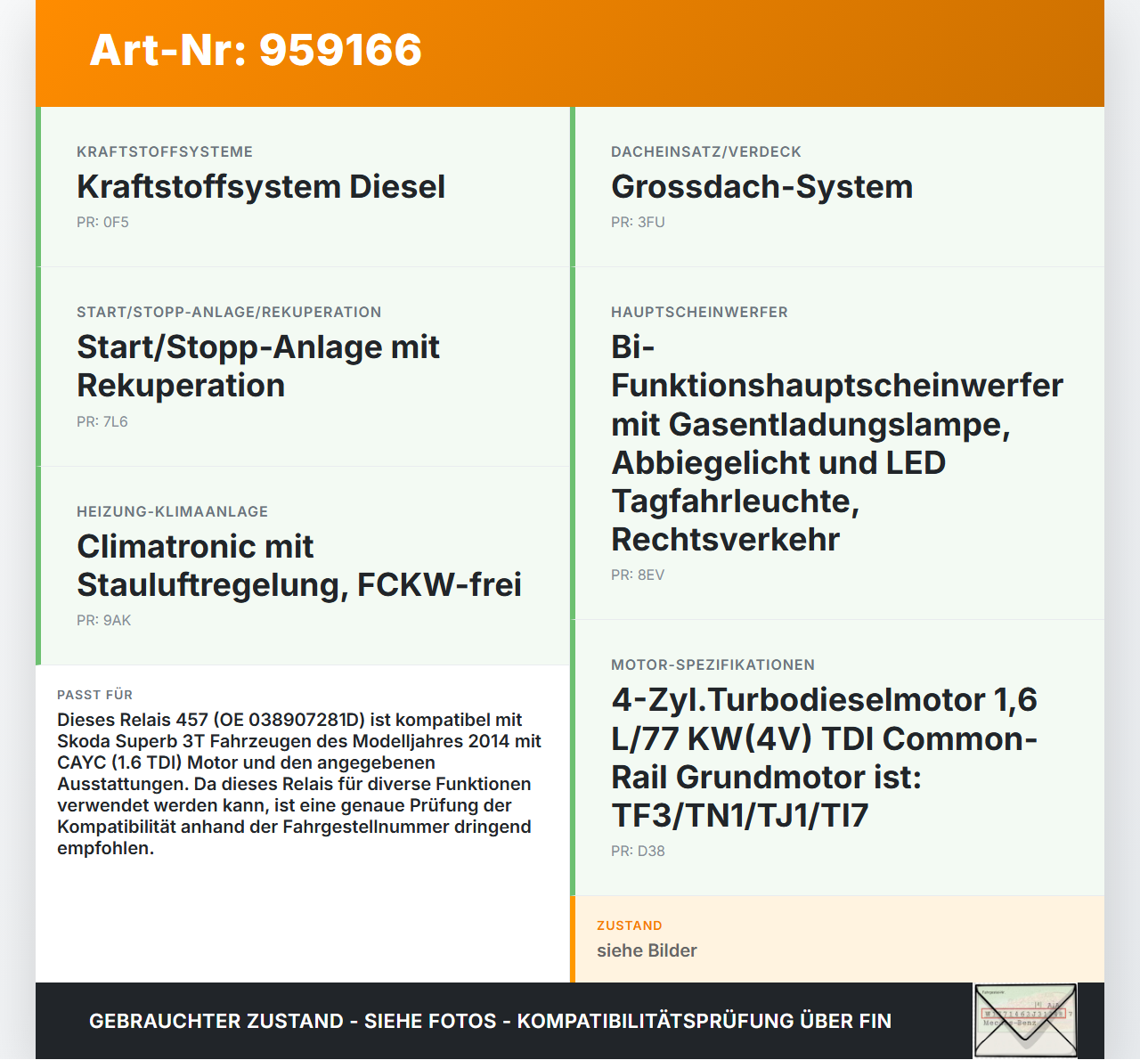 Skoda Superb 3T 13-15 Relais 457 Skoda Superb 3T 13-15 26.03.2014 028100303 038907281D gebraucht Vorschau 3