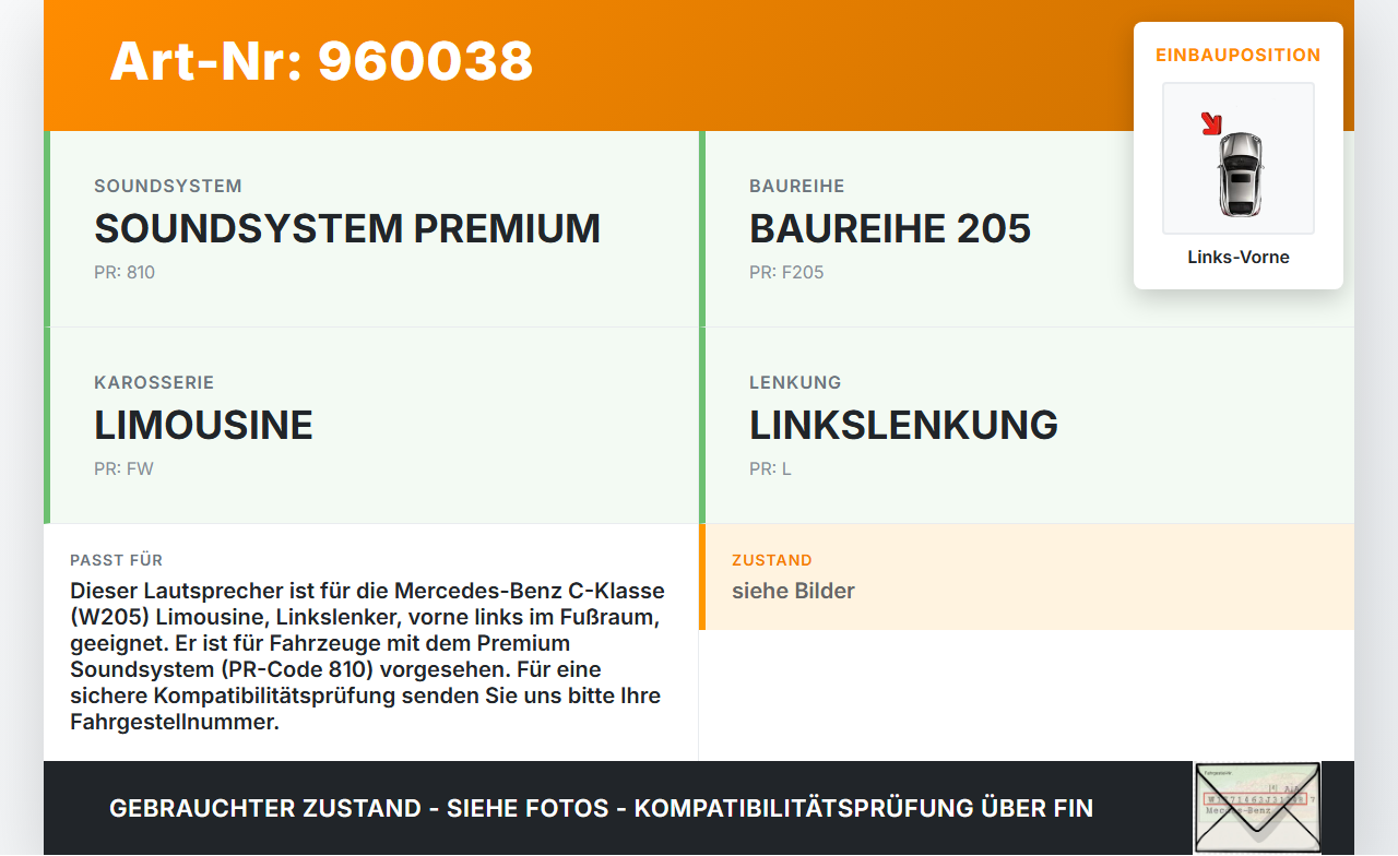 Mercedes W205 C250 14-18 Lautsprecher Links Vorne für Fußraum Mercedes W205 C250 14-18 20.02.2015 A2058201102 gebraucht Vorschau 3