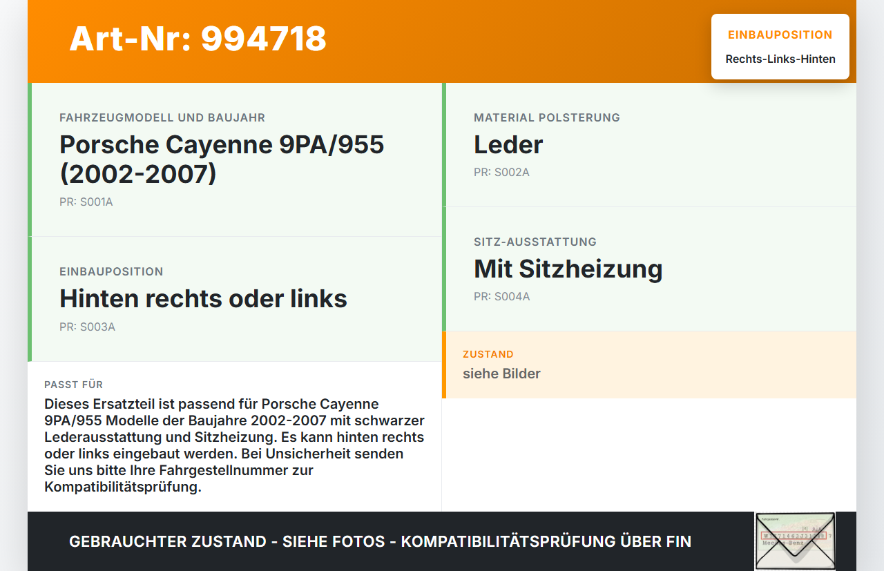 Porsche Cayenne 9PA 955 02-07 Kopfstütze Rechts oder Links Hinten Leder Schwarz Porsche Cayenne 9PA 955 02-07... Vorschau 3
