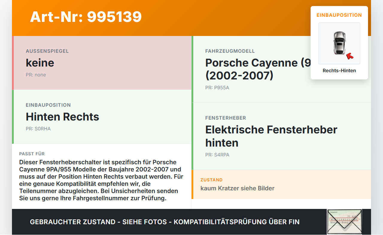 Porsche Cayenne 9PA 955 02-07 Fensterheberschalter Schalter Rechts Hinten Porsche Cayenne 9PA 955 02-07 23.06.2005... Vorschau 3