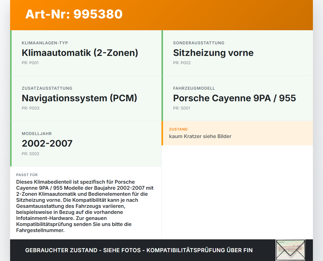 Porsche Cayenne 9PA 955 02-07 Bedienteil Bedienelement Klimabedienteil Porsche Cayenne 9PA 955 02-07 23.06.2005... Vorschau 3