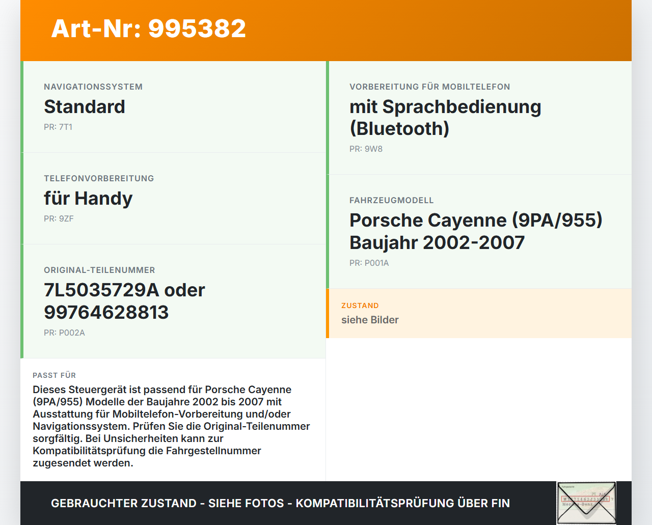 Porsche Cayenne 9PA 955 02-07 Steuergerät SG für Telefon Bluetooth Interface Porsche Cayenne 9PA 955 02-07... Vorschau 3