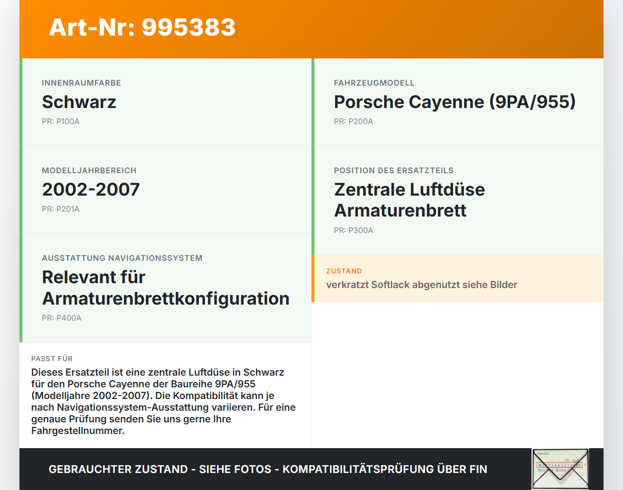 Porsche Cayenne 9PA 955 02-07 Luftdusche Luftdüse Mitte Schwarz Porsche Cayenne 9PA 955 02-07 23.06.2005 7L5819203D... Vorschau 3