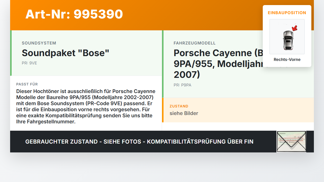 Porsche Cayenne 9PA 955 02-07 Lautsprecher Hochtöner Rechts Vorne Orig. Bose Porsche Cayenne 9PA 955 02-07... Vorschau 3