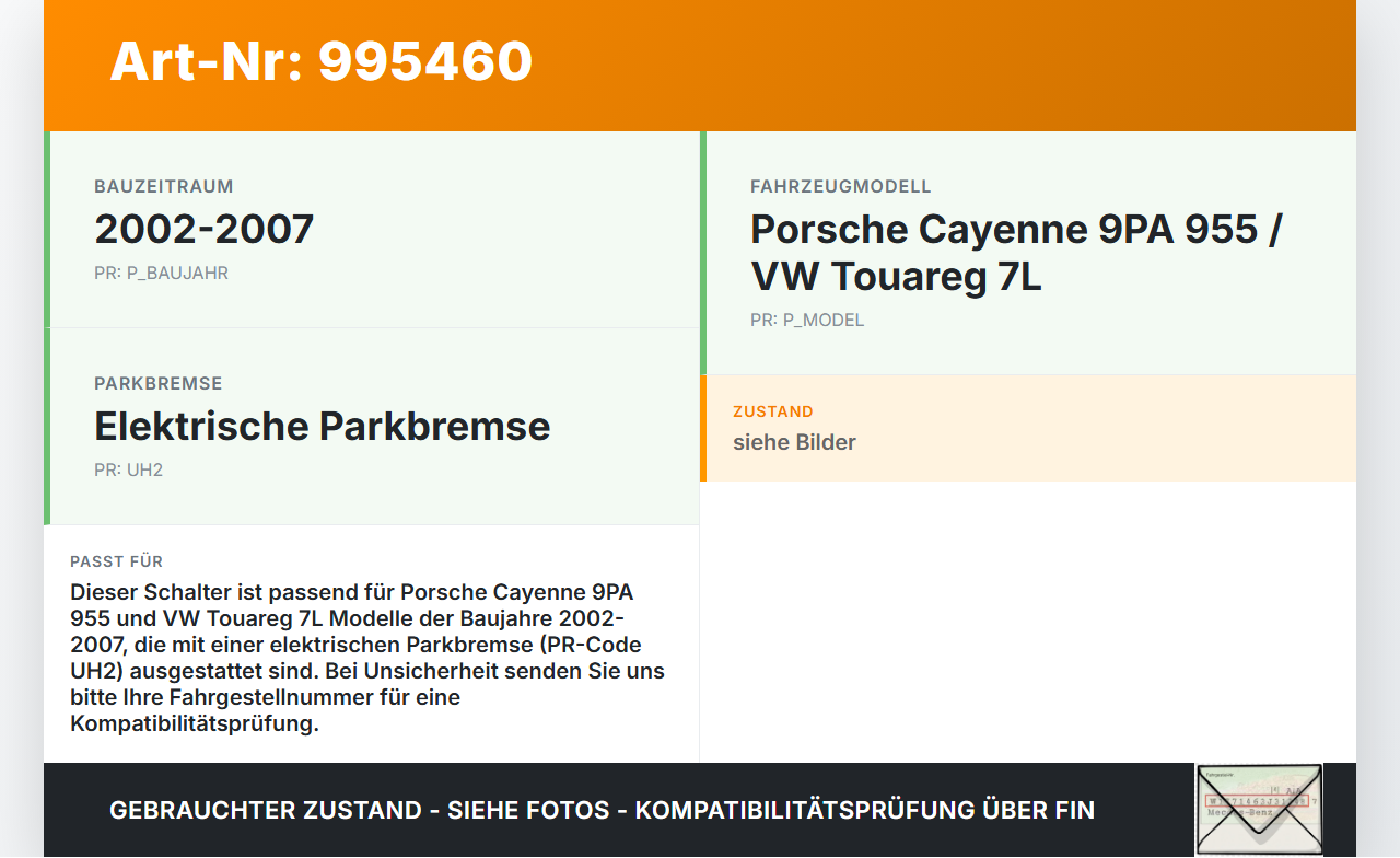 Porsche Cayenne 9PA 955 02-07 Schalter Elektrische Parkbremse Feststellbremse Porsche Cayenne 9PA 955 02-07... Vorschau 3