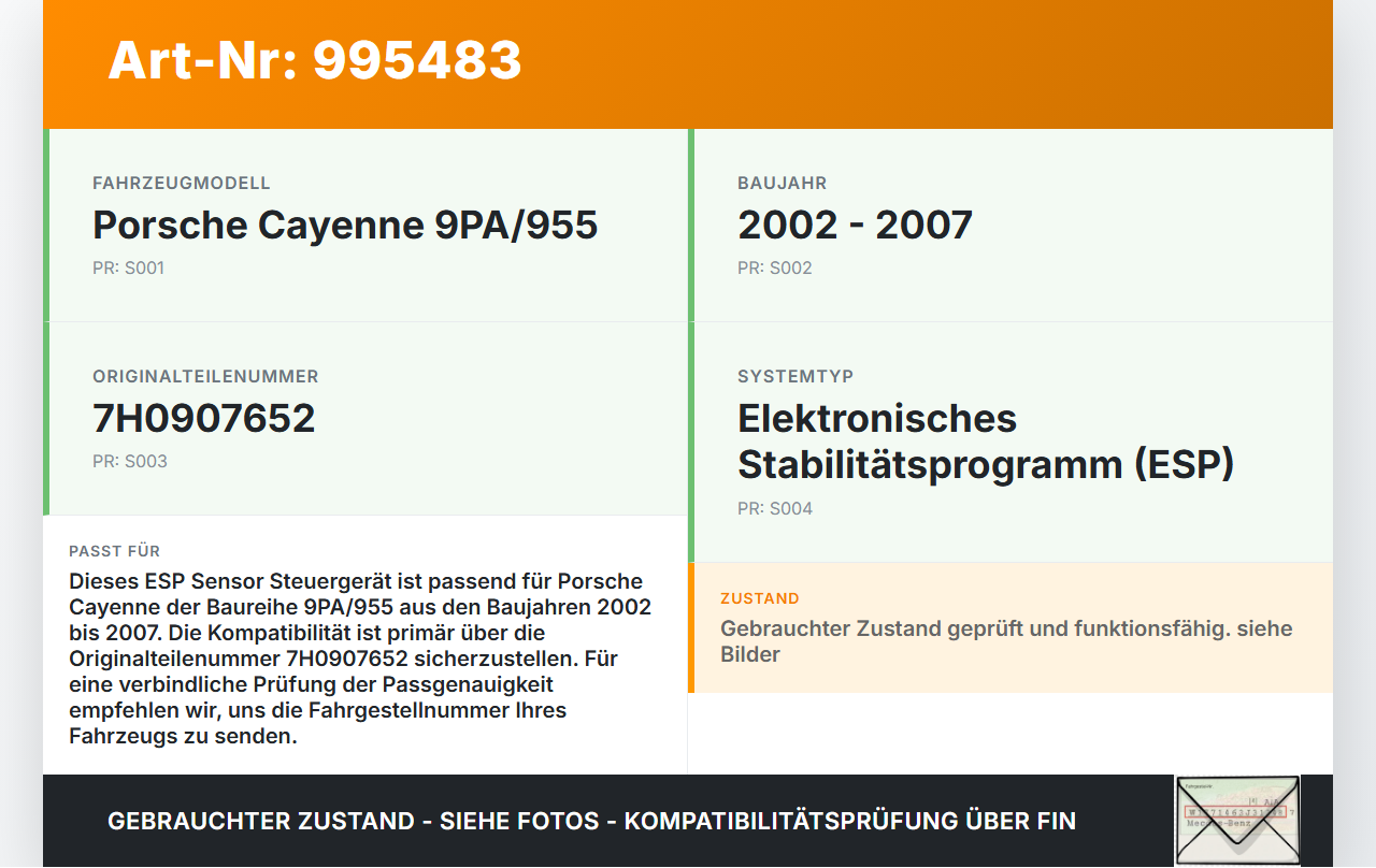 Porsche Cayenne 9PA 955 02-07 ESP Sensor Steuergerät Porsche Cayenne 9PA 955 02-07 23.06.2005 7H0907652... Vorschau 3