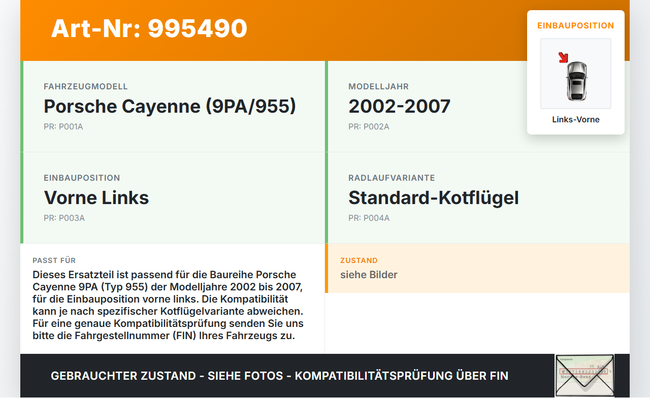 Porsche Cayenne 9PA 955 02-07 Verkleidung Radhausschale Links Vorne für Kotflügel Porsche Cayenne 9PA 955 02-07... Vorschau 3