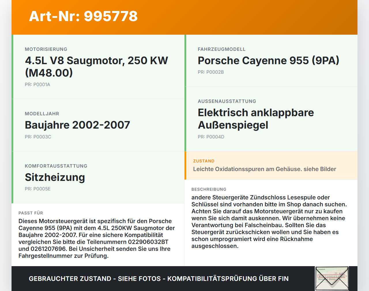 Porsche Cayenne 9PA 955 02-07 4,5 250KW Motor Steuergerät ECU Motorsteuergerät Porsche Cayenne 9PA 955 02-07... Vorschau 3