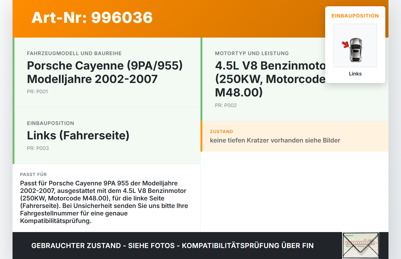 Porsche Cayenne 9PA 955 02-07 4,5 250KW 48.00 Motorabdeckung Abdeckung für Motor Deckel Links Porsche Cayenne 9PA... Vorschau 3