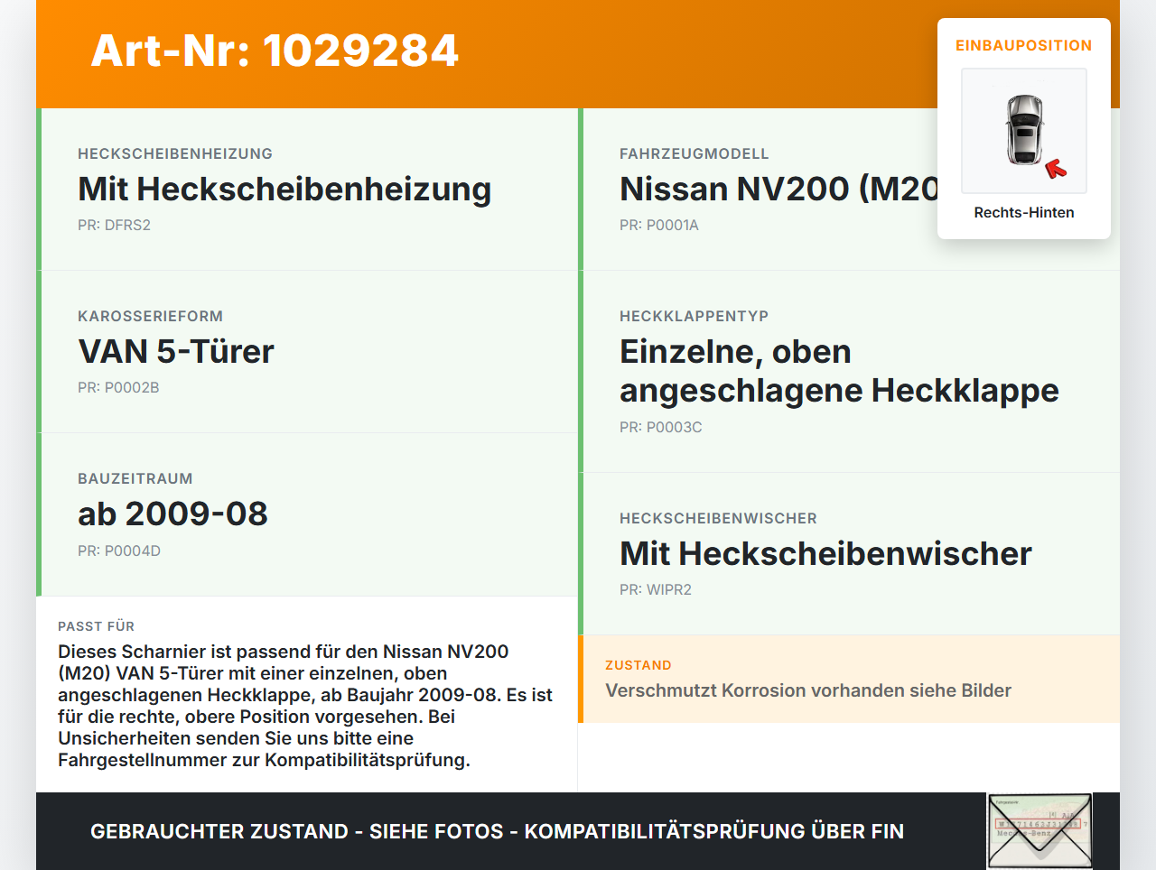 Nissan NV200 09-21 Kasten Scharniere Scharnier für Heckklappe Rechts Hinten Nissan NV200 09-21 01.08.2010... Vorschau 3