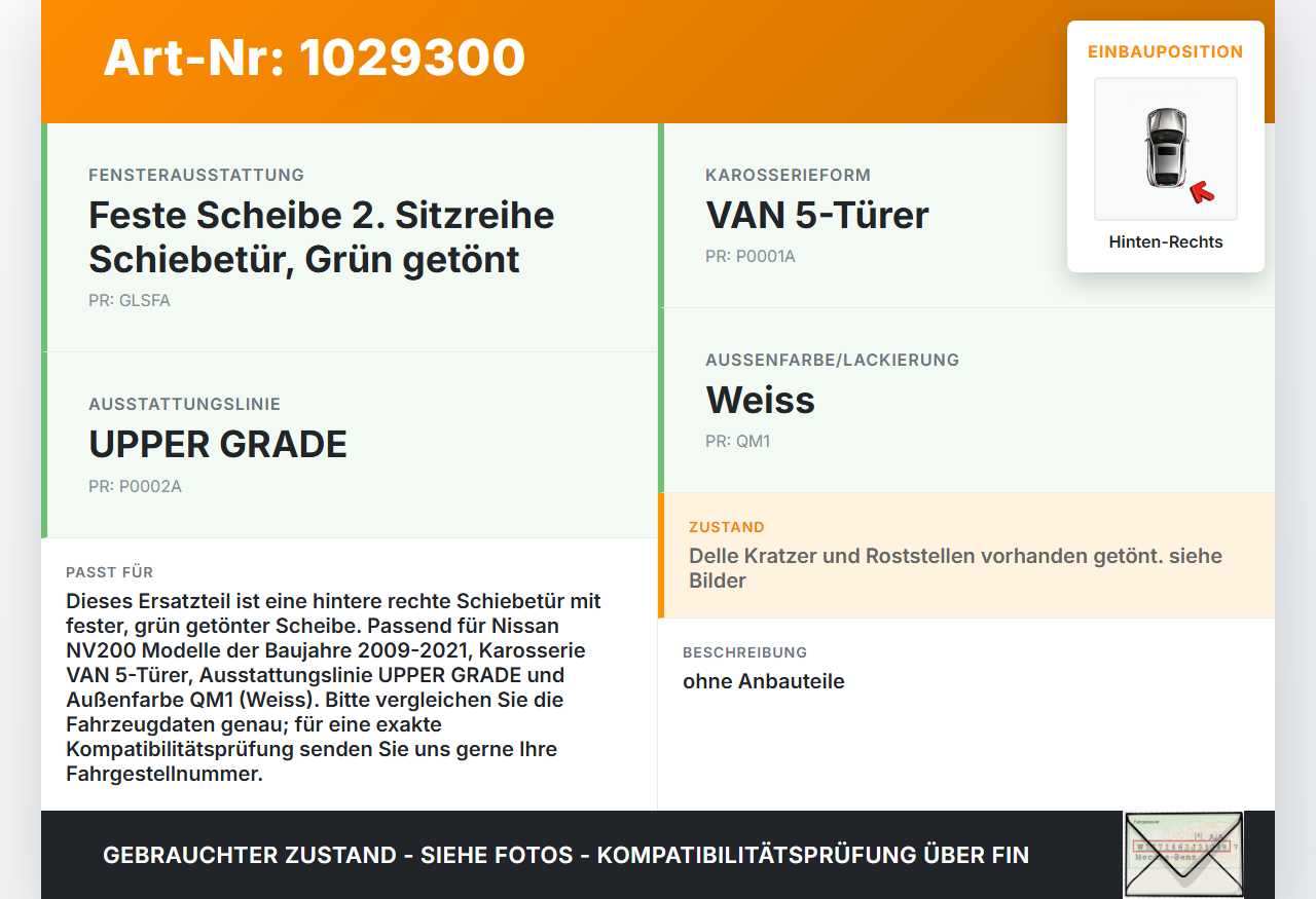Nissan NV200 09-21 Kasten Schiebetür Hinten Rechts mit Scheibe QM1 Nissan NV200 09-21 01.08.2010 H210MJX0MA gebraucht Vorschau 3