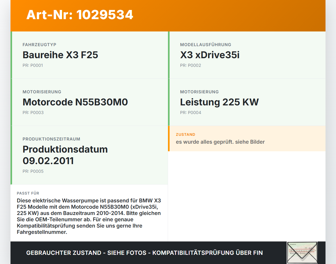 BMW X3 F25 10-14 3,0 225KW Wasserpumpe Umwelzpumpe Elektr. BMW X3 F25 10-14 30.03.2011 1505704 11515A05704... Vorschau 3