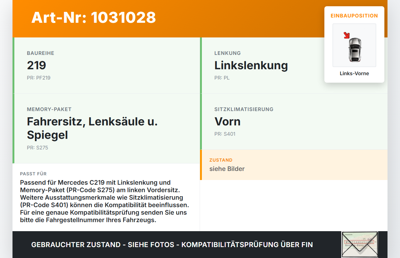 Mercedes C219 CLS 350 04-08 Steuergerät ECU Modul SCS Sitzmemory Links Vo Mercedes C219 CLS 350 04-08 09.12.2005... Vorschau 3