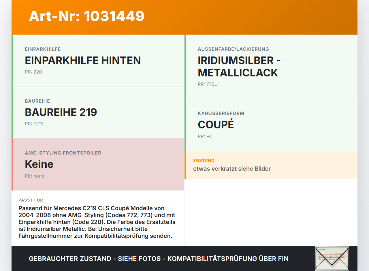 Mercedes C219 CLS 350 04-08 Coupe Heckblende Kennzeichenblende Mercedes C219 CLS 350 04-08 09.12.2005 A2198850081... Vorschau 3