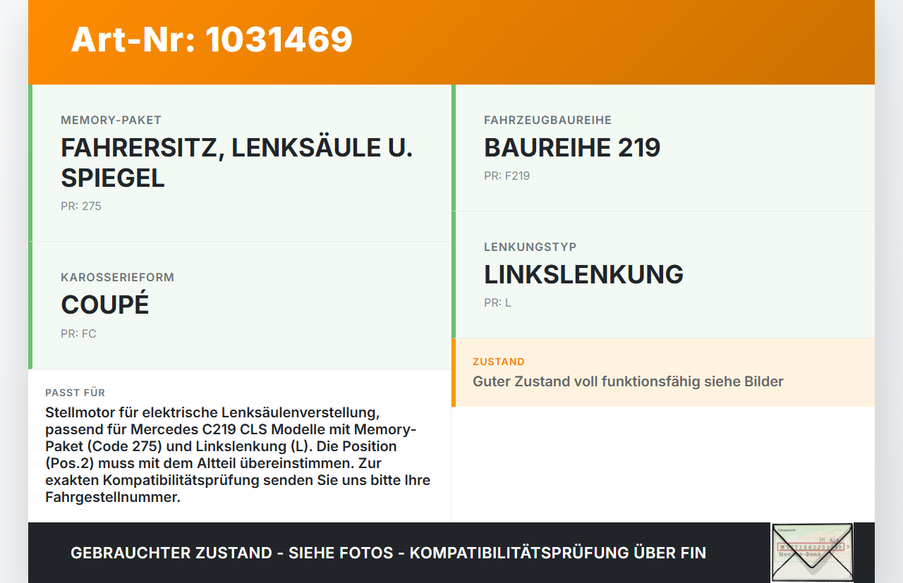 Mercedes C219 CLS 350 04-08 Stellmotor für Elektr. Lenksäulenverstellung Pos.2 Mercedes C219 CLS 350 04-08... Vorschau 3
