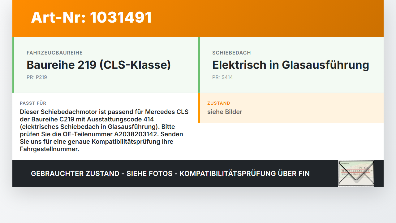 Mercedes C219 CLS 350 04-08 Schiebedachmotor Webasto Mercedes C219 CLS 350 04-08 09.12.2005 A2038203142 94916B... Vorschau 3