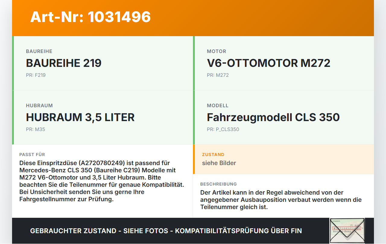 Mercedes C219 CLS 350 04-08 3,5 200KW Einspritzdüse Einspritzventil Zyl.3 Mercedes C219 CLS 350 04-08 09.12.2005... Vorschau 3