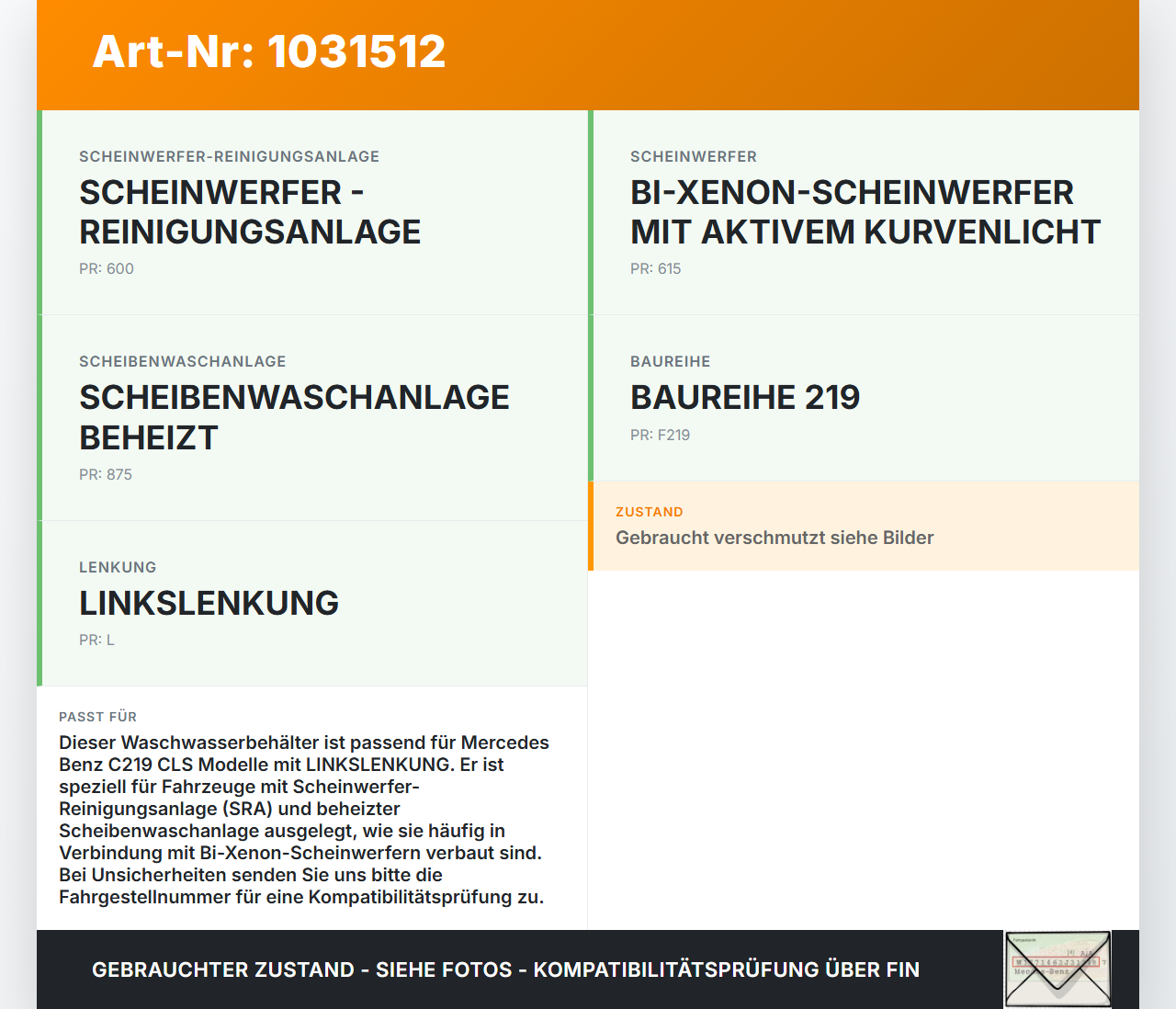 Mercedes C219 CLS 350 04-08 3,5 200KW Xenon Waschwasserbehälter Wasserbehälter Wischwasserbehälter Mercedes C219... Vorschau 3
