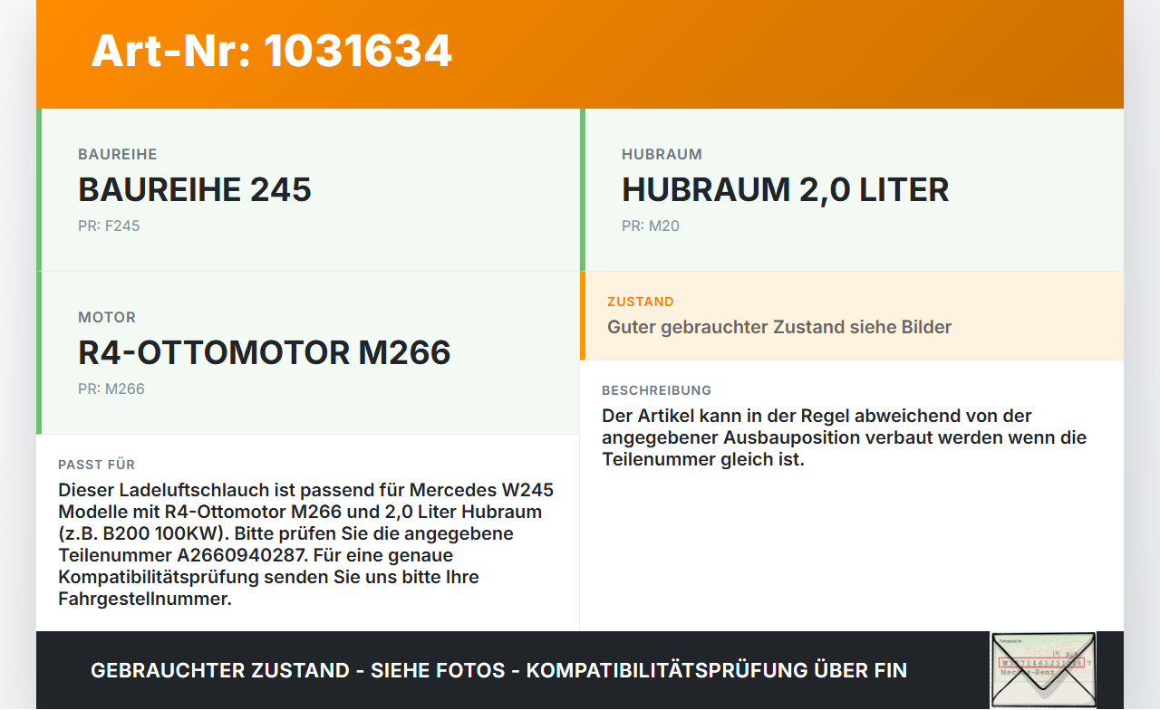 Mercedes W245 B200 05-08 2,0 100KW Ansaugrohr Ladeluftschlauch Luftschlauch Pos.1 Mercedes W245 B200 05-08... Vorschau 3