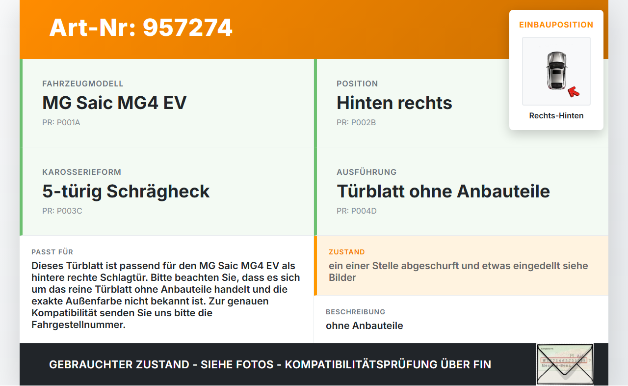 MG Saic MG4 EV Tür Rechts Hinten MG Saic MG4 EV 25.11.2022 gebraucht Vorschau 3