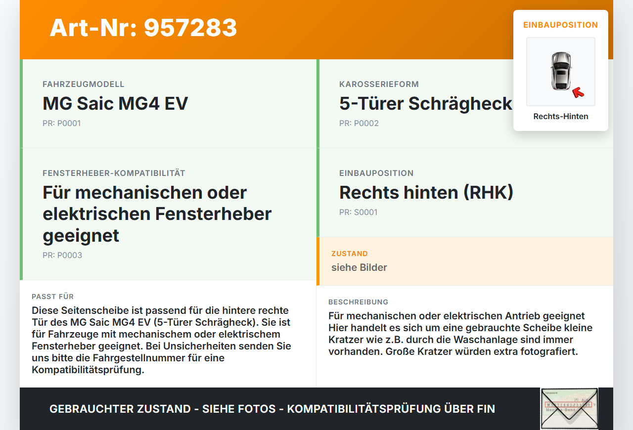 MG Saic MG4 EV Seitenscheibe RHK Türscheibe Rechts Hinten MG Saic MG4 EV 25.11.2022 gebraucht Vorschau 3