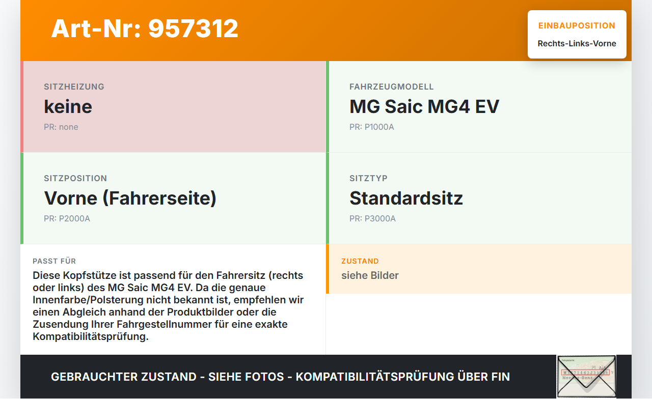 MG Saic MG4 EV Kopfstütze für Fahrer Sitz Rechts oder Links Vorne MG Saic MG4 EV 25.11.2022 gebraucht Vorschau 3