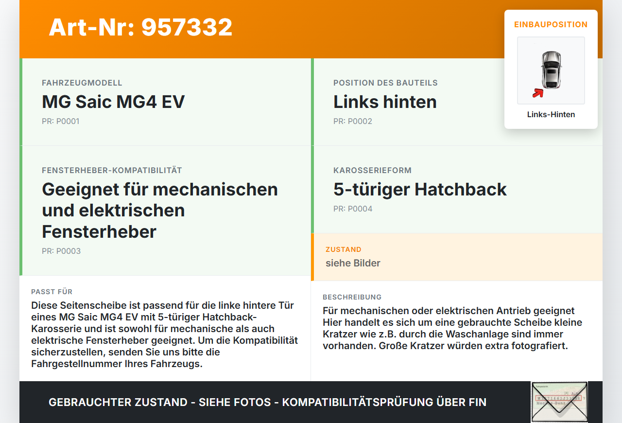MG Saic MG4 EV Seitenscheibe LHK für Tür Fenster Scheibe Links Hinten MG Saic MG4 EV 25.11.2022 gebraucht Vorschau 3