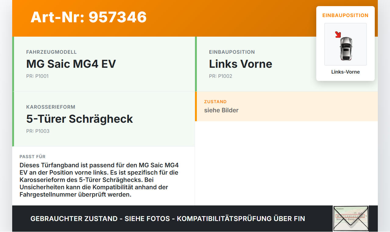 MG Saic MG4 EV Türfangband Türbremse Türanschlag Links Vorne MG Saic MG4 EV 25.11.2022 gebraucht Vorschau 3