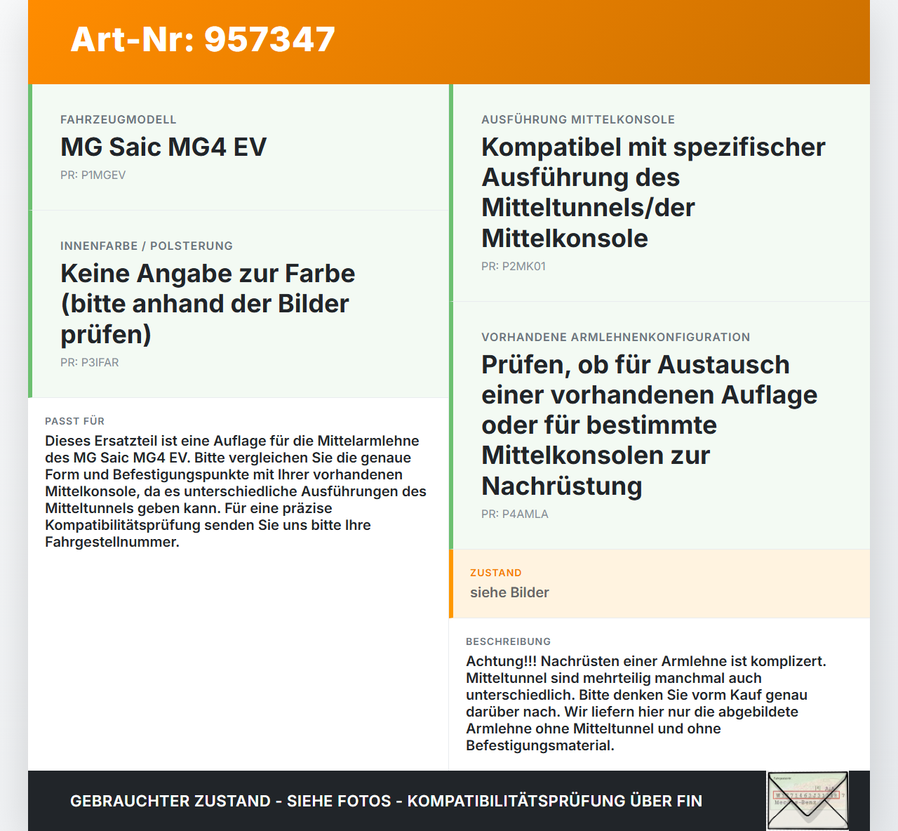 MG Saic MG4 EV Armlehne Mittelarmlehne Auflage MG Saic MG4 EV 25.11.2022 gebraucht Vorschau 3