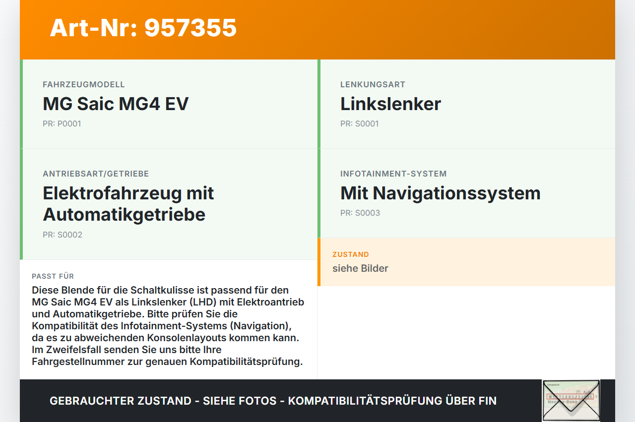 MG Saic MG4 EV Blende für Schaltkulisse Ganganzeige Mittelkonsolle MG Saic MG4 EV 25.11.2022 10007858 gebraucht Vorschau 3