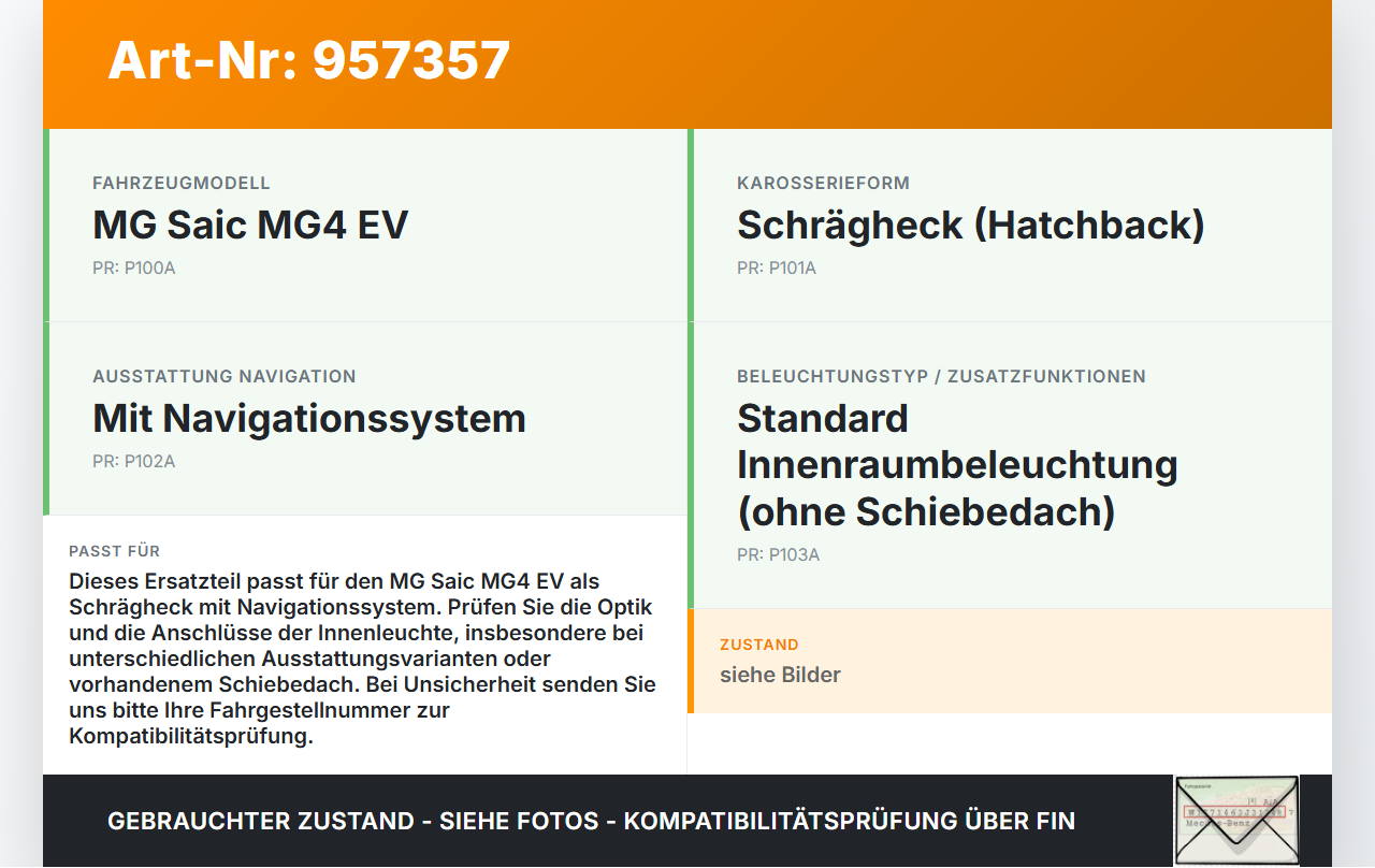 MG Saic MG4 EV Innenleuchte Innenraumleuchte MG Saic MG4 EV 25.11.2022 10751022 gebraucht Vorschau 3