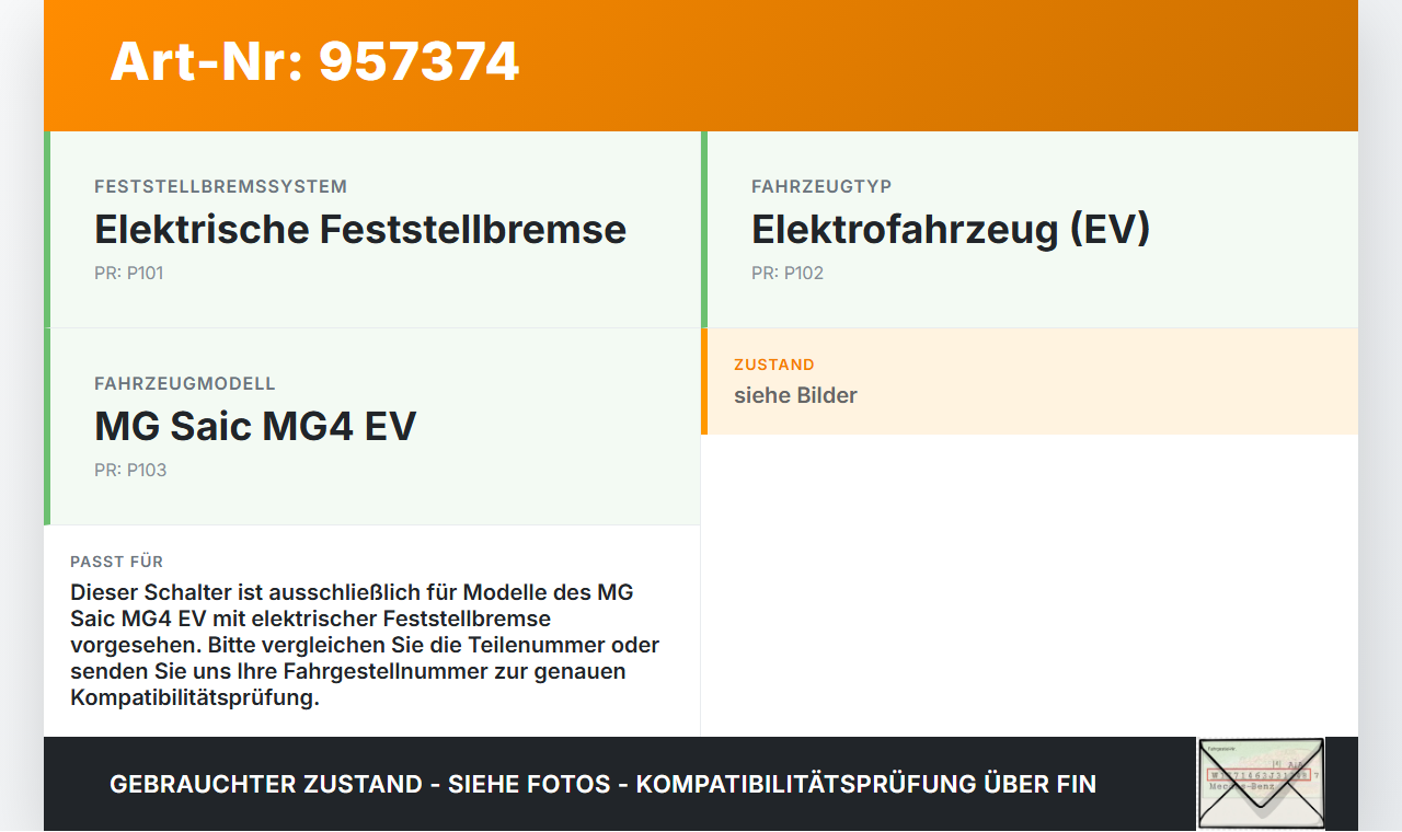 MG Saic MG4 EV Parkbremse Handbremse Schalter Betätigung MG Saic MG4 EV 25.11.2022 10981485 gebraucht Vorschau 3