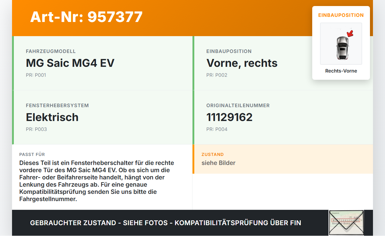 MG Saic MG4 EV Fensterheberschalter Schalter Rechts Vorne MG Saic MG4 EV 25.11.2022 11129162 gebraucht Vorschau 3