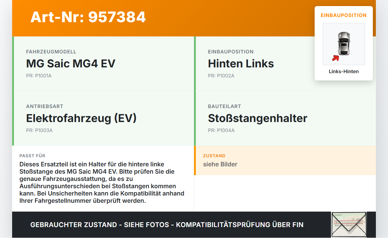 MG Saic MG4 EV Halter Träger Aufnahme Führung für Stoßstange Links Hinten MG Saic MG4 EV 25.11.2022 11135808 gebraucht Vorschau 3