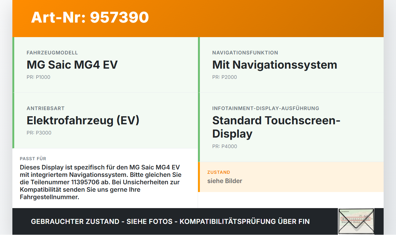 MG Saic MG4 EV Bildschirm Display Monitor MG Saic MG4 EV 25.11.2022 11395706 gebraucht Vorschau 3